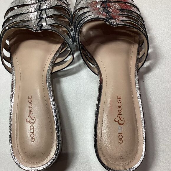 Gold & Rouge Gunmetal Woven Pointed Toe Mules Flat Sole Women’s Size EU 38 - Picture 12 of 15